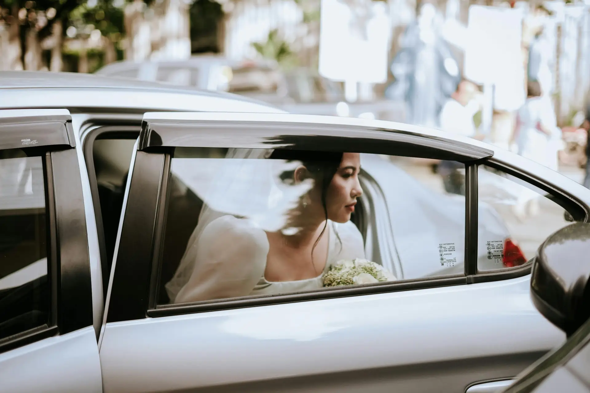 Bride getting out of the car