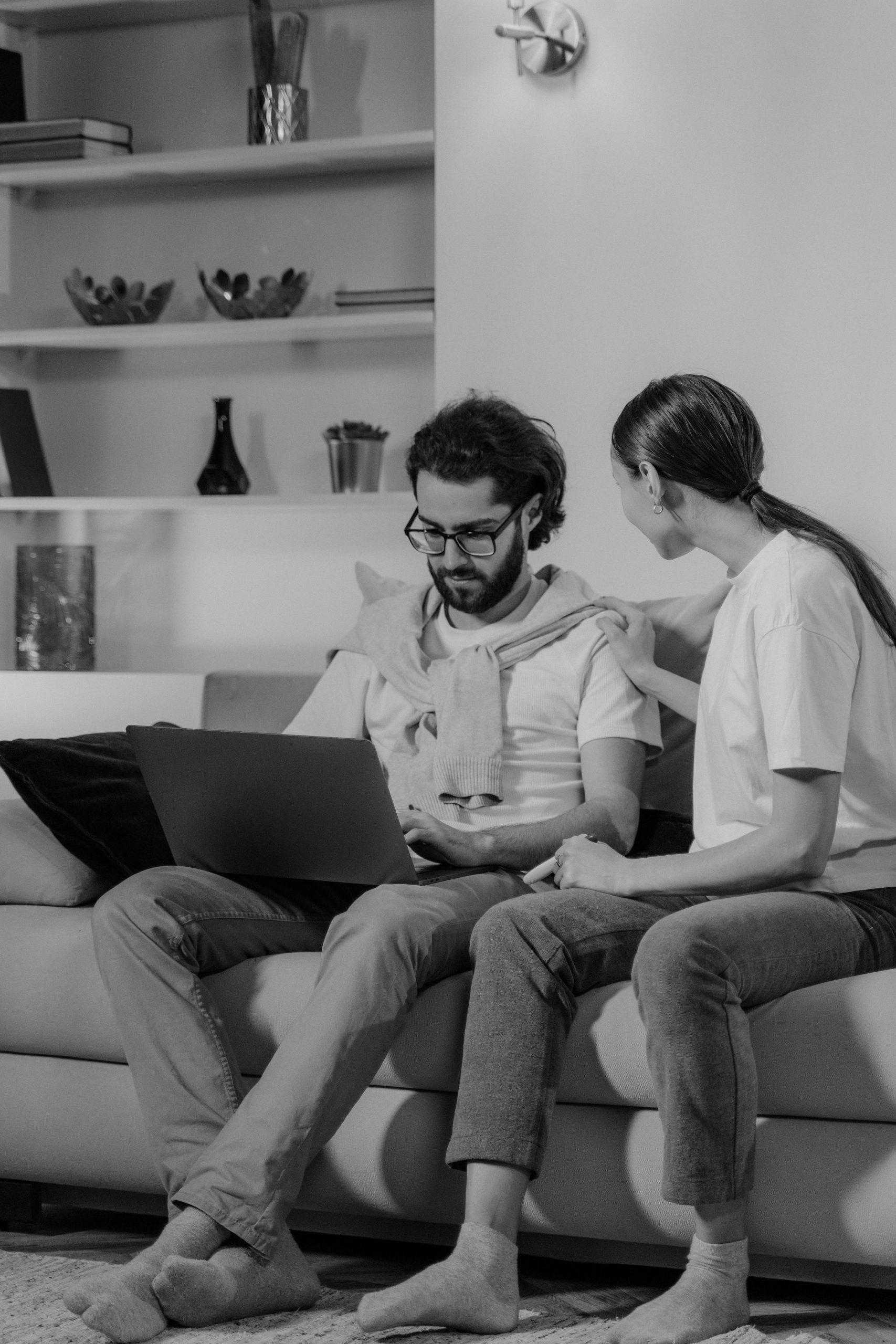 Couple wedding planning at home