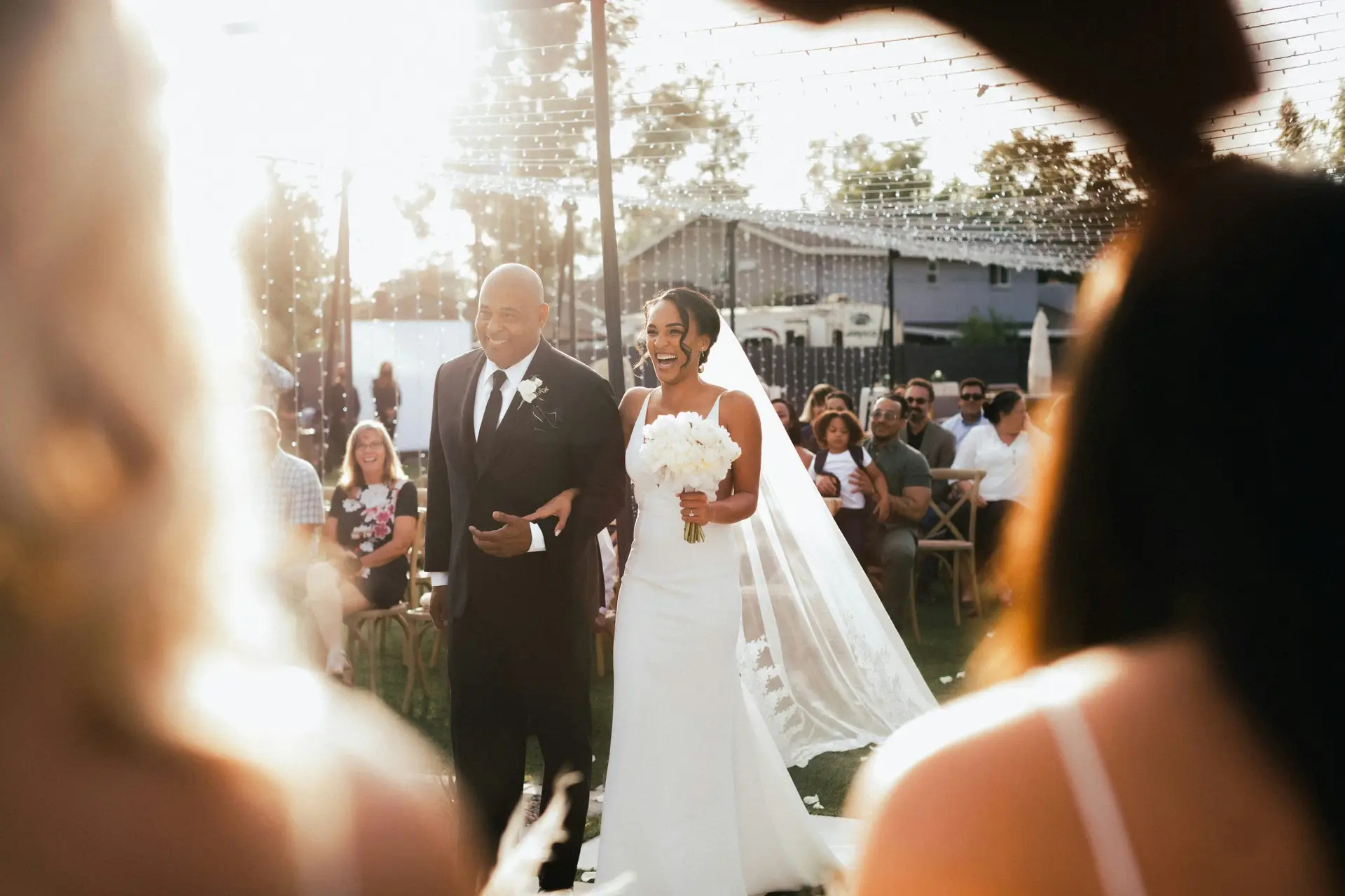 Bride in the aisle at her wedding ceremony